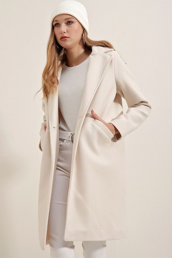 Bigdart-9085 Kaşe Coat - Ecru 1