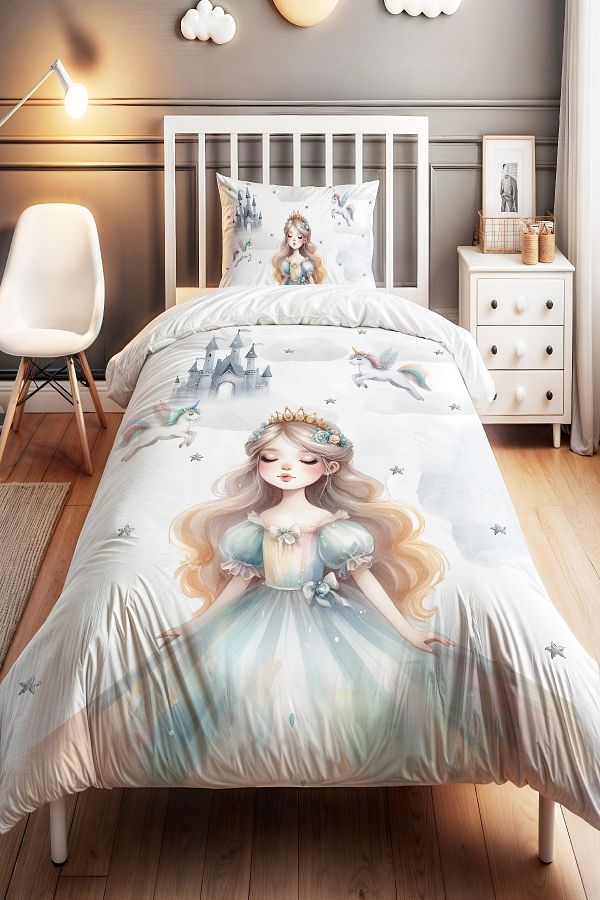 Evpanya Gold Crown Princess Patterned Single Baby Kids Bedding Set Trendyol