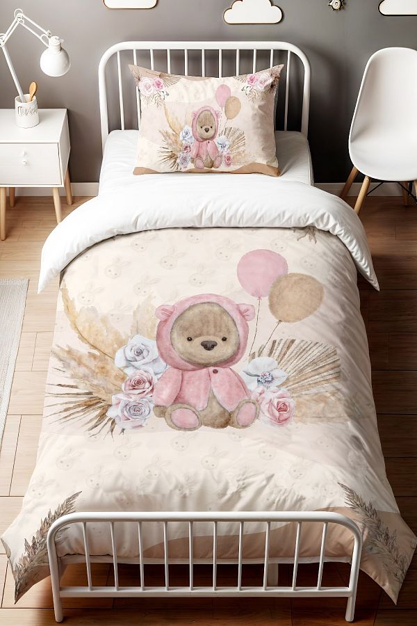 Evpanya Pink Teddy Bear Patterned Single Baby Kids Bedding Set Trendyol