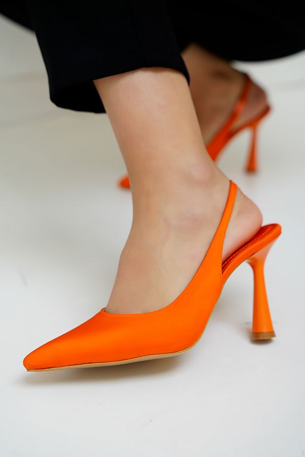 LAMİNTA-Milena Orange Satin Flat Women's Heeled Shoes 1