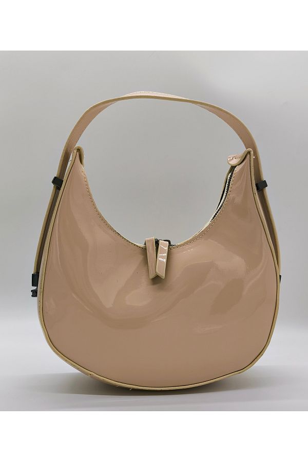 Posh Bags Janice Women s Shiny Cream Patent Leather Hand and Shoulder Bag with Adjustable Design Strap Trendyol