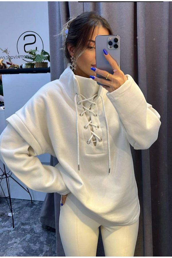 Sweatshirt with lace up front on sale