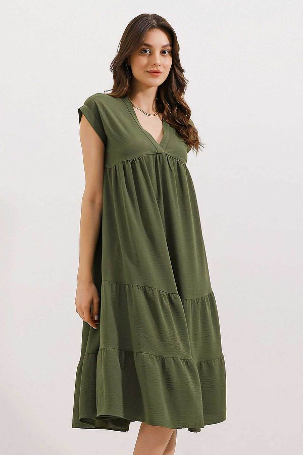Bigdart-2398 Φόρεμα V-Neck Flounce - Χακί 1