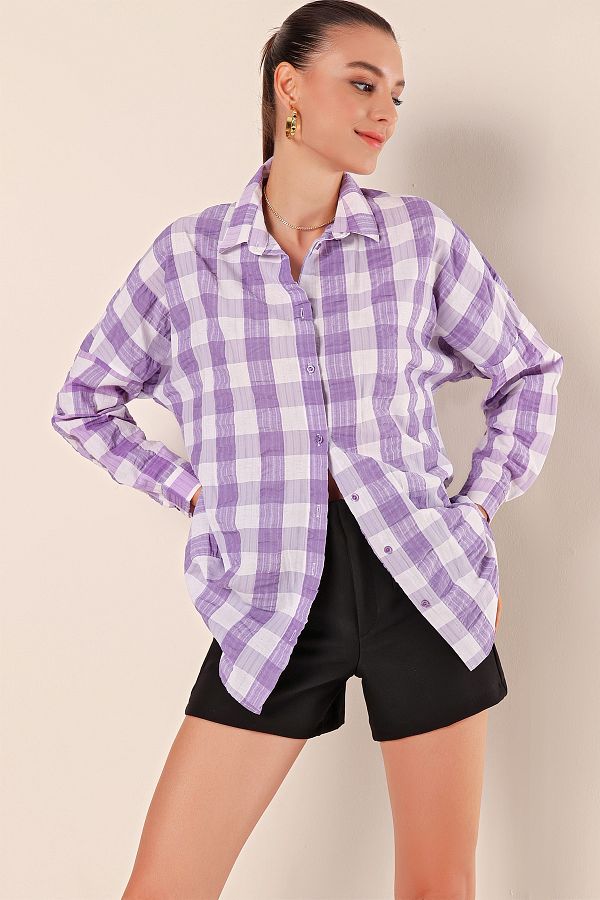 Bigdart-3900 Oversize Long Basic Shirt - B.Lila 1
