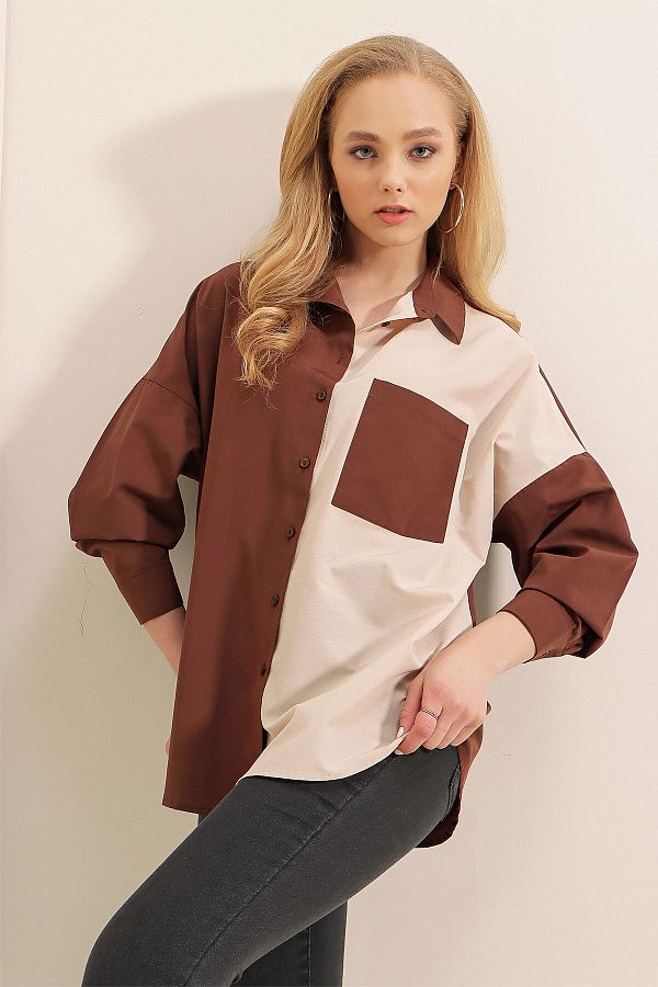 Bigdart-20116 Color Block Shirt - Brown 1