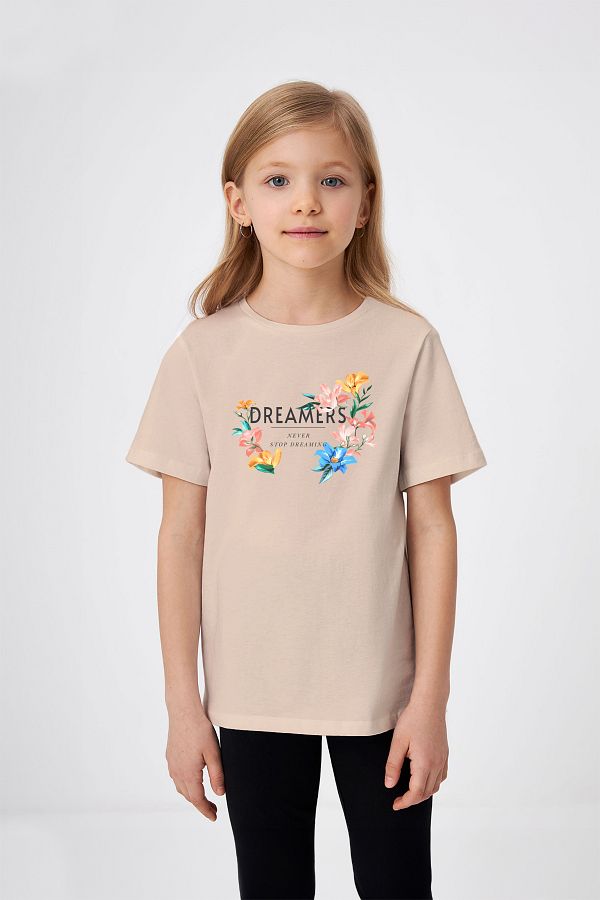 ADABEBEK-Dreamers Never Stop Dreaming Tricou pentru fetiță cu imprimeu cu flori 1