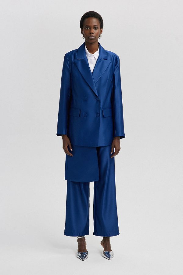 Navy blue satin blazer online