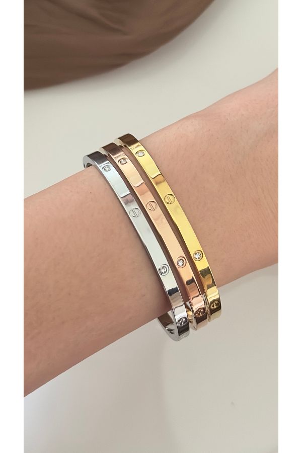 Opia JEWELRY Stoned Triple Steel Cartier Bracelet 16 5cm Trendyol