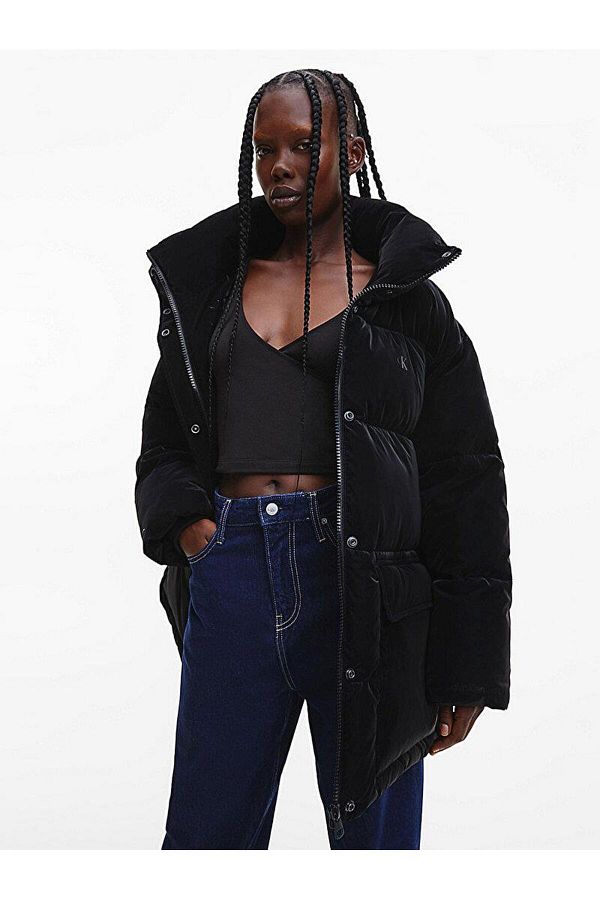 Calvin klein black women's coat sale