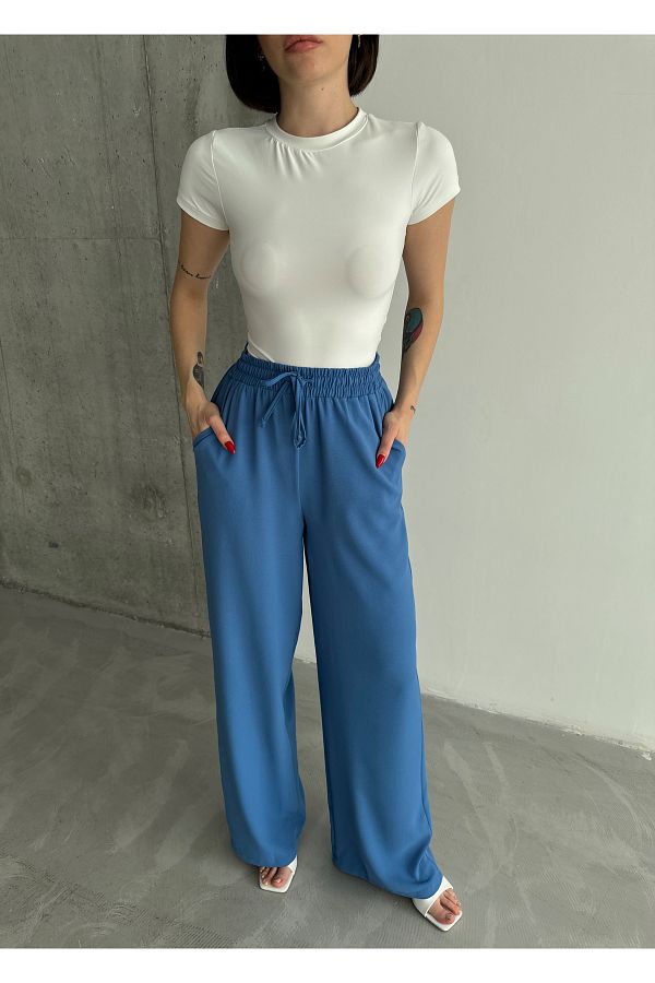 Laluvia-Blaue Hose mit weitem Bein und elastischem Bund 1