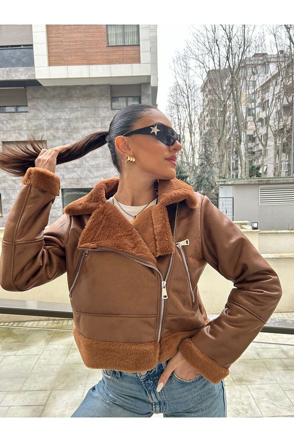 Furry biker jacket sale