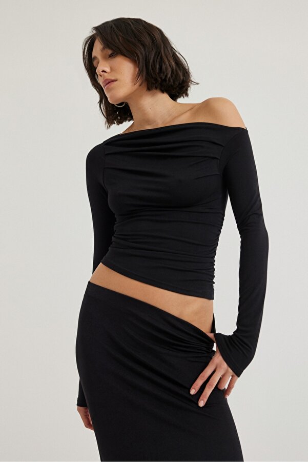 World Fashion Trends Μακρυμάνικη ελαστική μπλούζα με πλισέ ώμου και