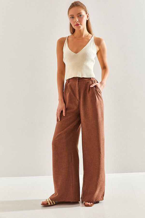 Bianco Lucci-Women's Linen Viscose Palazzo Trousers60171019 1