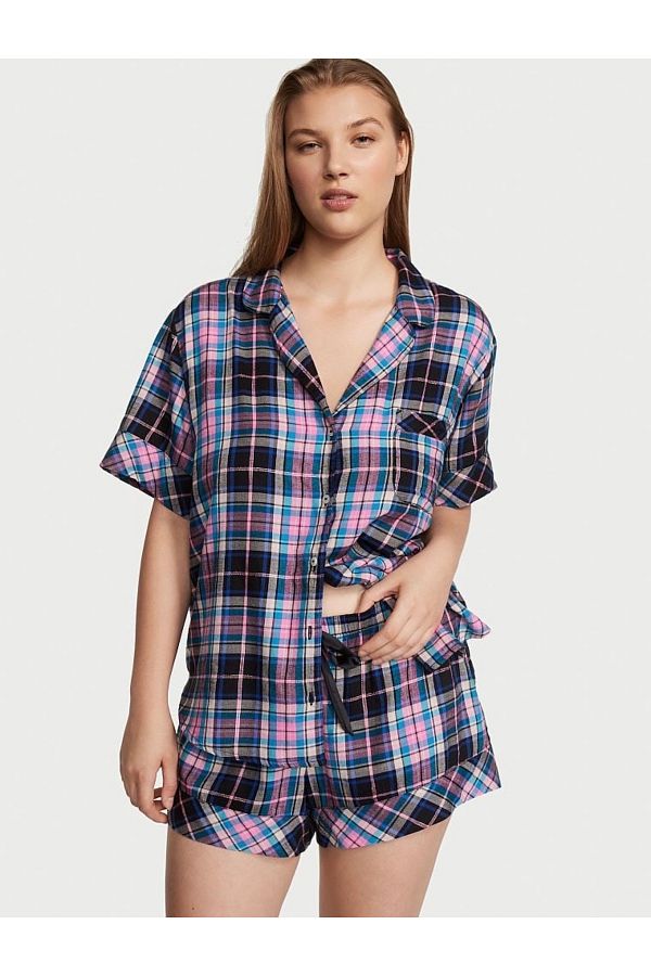 Flannel shorts pajama set shop