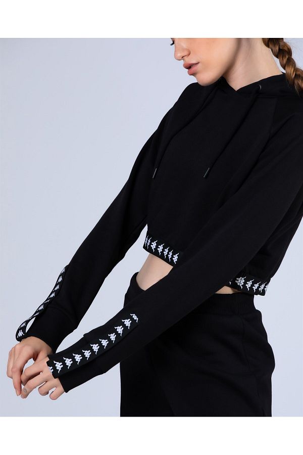 Kappa Women s Black and White Sweatshirt Hood Neck Banda Vanity 311F5Mw 222 Trendyol