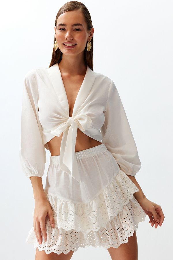 White cotton ruffle skirt store