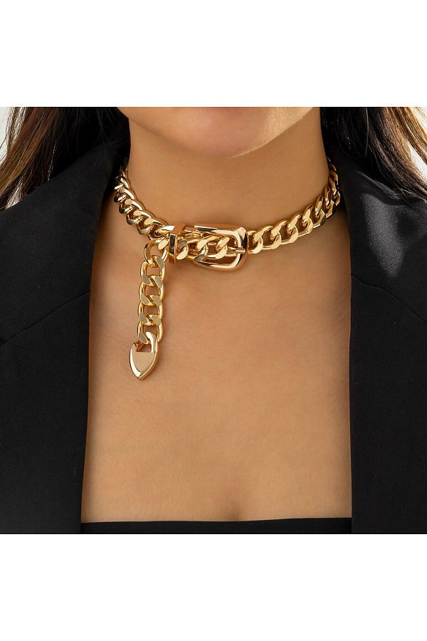 Choice Exaggerated Big Heavy Metal Belt Choker Necklace For Women Punk Thick Chunky Clavicle Chains Grun. Trendyol