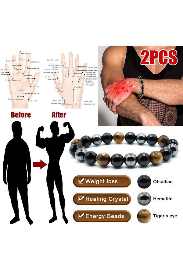 Hematite and tiger's eye bracelet 2pcs set sales