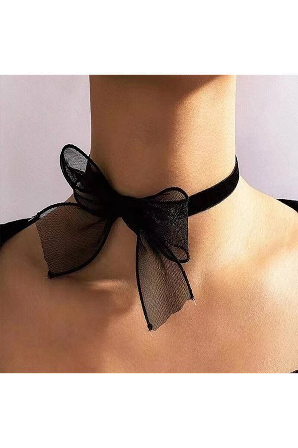 Choice Elegant Imitation Pearl Bow Choker Necklace Lace Black Tie Bow Necklace Trend Statement Woman s W. Trendyol