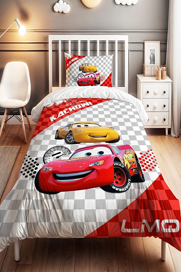 Evpanya LMQ Mcqueen Desenli Tek Kişilik Bebek Çocuk Nevresim Seti