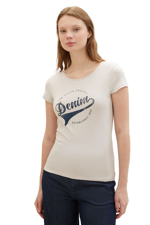 Tom Tailor Denim T Shirt Beige Regular fit Trendyol