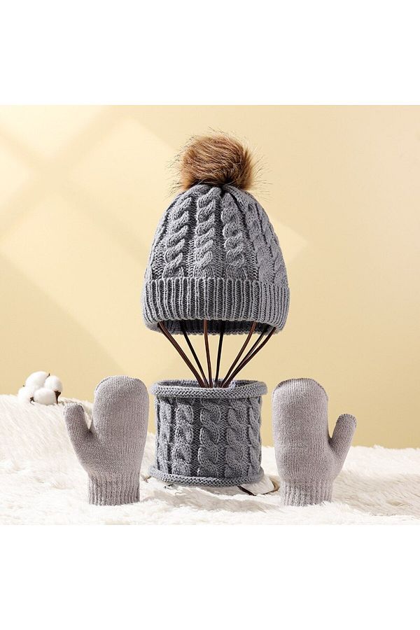 Choice 3pcs set Kids Winter Hat Scarf Mittens Set Toddler Knitted Girls Children Neck Warmer Boys Warm G. Trendyol
