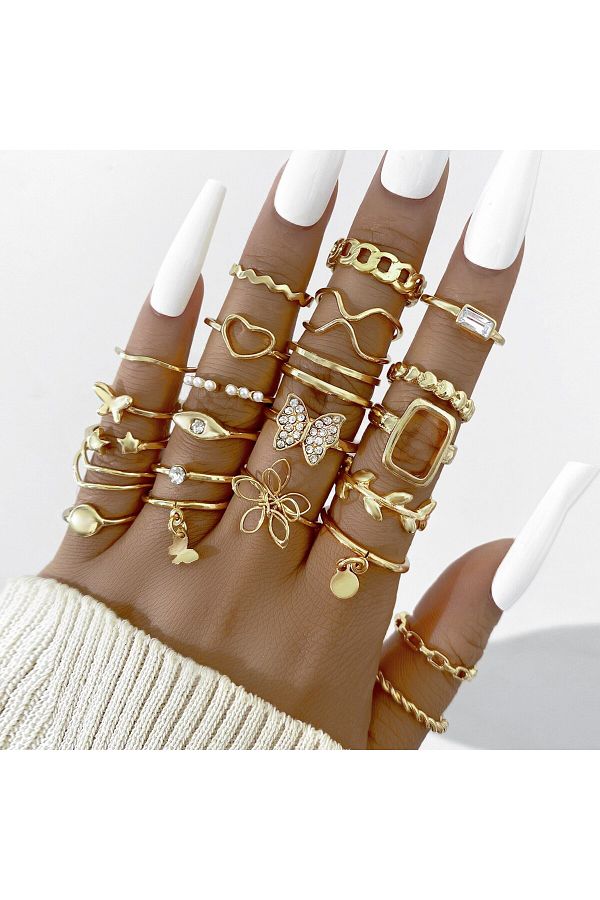 Choice Fashionable Zinc Alloy Women s Rings 23 Sets Geometry Metal Style Western Style Alloy Ring Trendyol