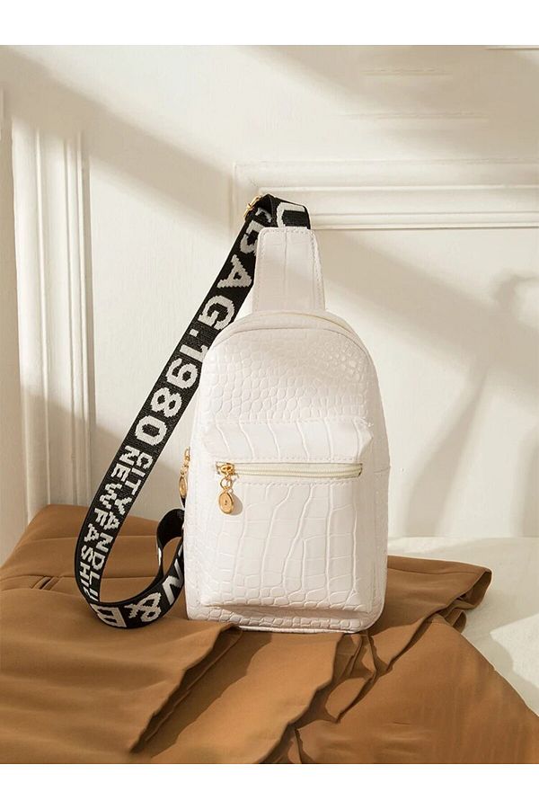 Choice Printed Crossbody Bag PU Leather Chest Bag with Adjustable Shoulder Strap Having Letters for Women Trendyol