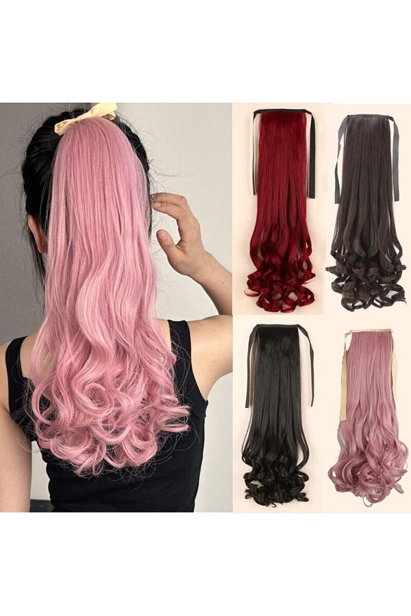 Choice High Temperature Fiber Synthetic Ponytail Clip In Pink Curly Style Natural Hair Wig for Ladies Trendyol