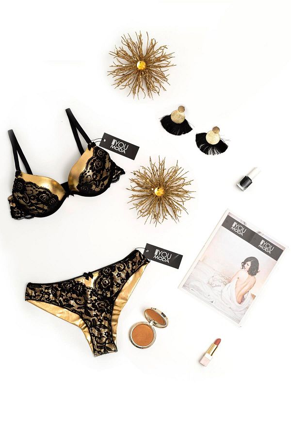 FOR YOU MODA Lace Padded Gold Bra Set Trendyol