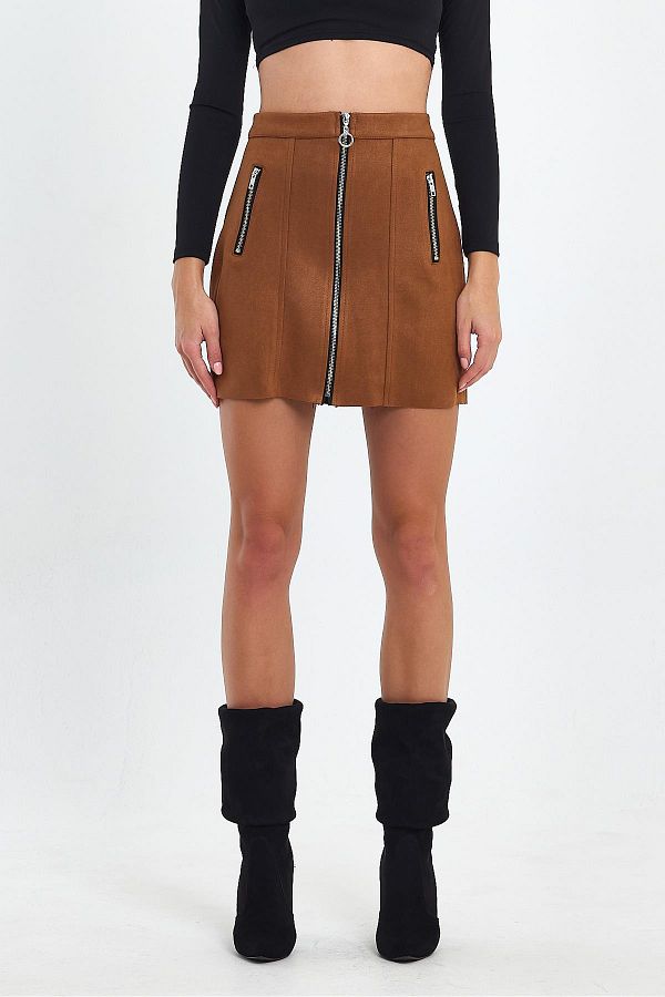 Suede skirt with zipper store