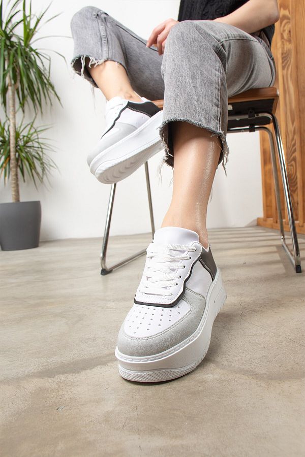 Allyup Women s Daily White Sneaker Lace Up Light Thick High Sole Breathable Sports Shoes 451 Trendyol