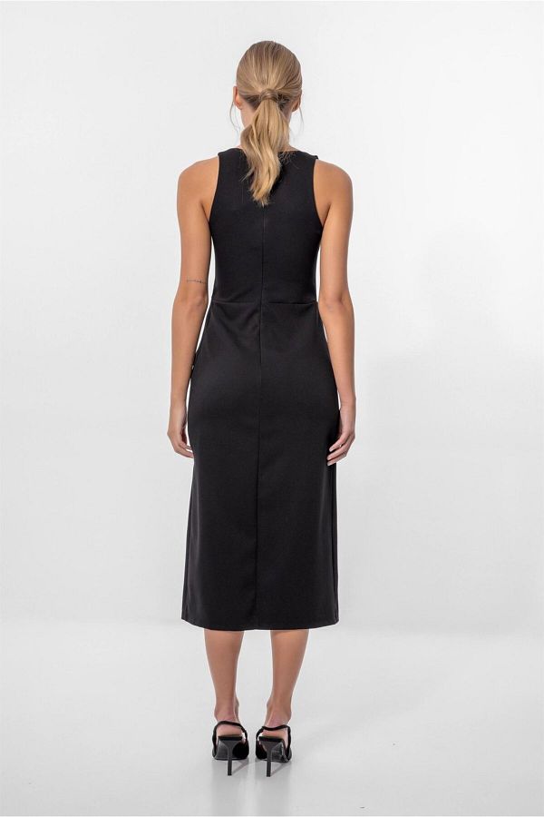Lefon Women s Buttoned Midi Vest Dress Black Trendyol