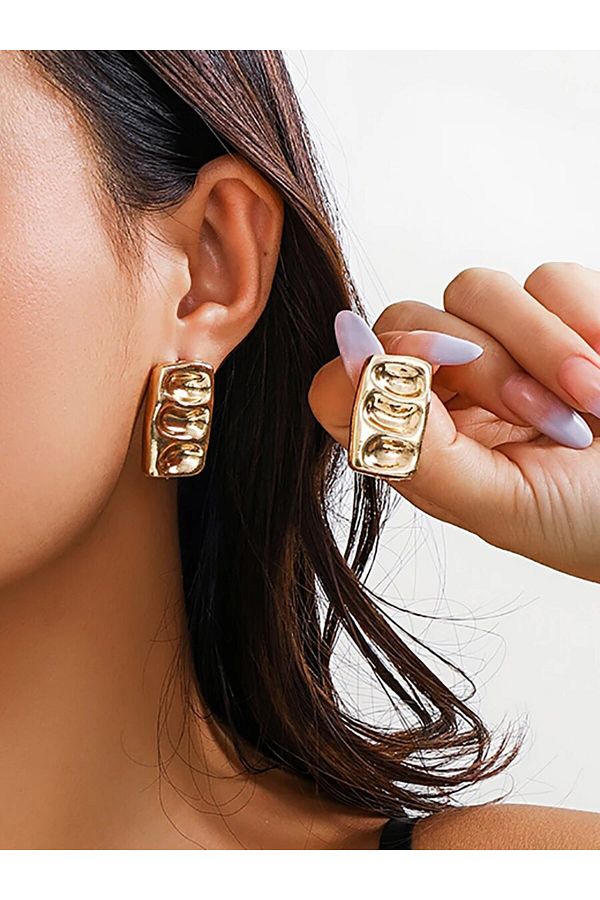 Choice Punk Geometric Concave Square Metal Stud Earrings Fashion Aesthetics Thick Metal Earrings Women s. Trendyol