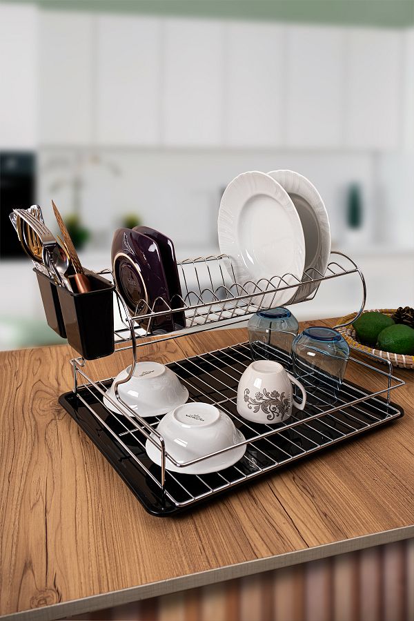 car day z 2 Tier Decor Metal Gray Stainless Dish Rack Plate Holder Trendyol