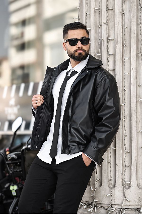 RHONES-JACHETA DE PIELE GULER OVERSIZE DE PRIMAVĂRĂ BĂRBAȚI 1