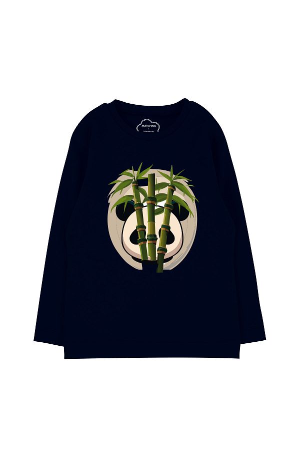 Mavipink-Tricou cu mânecă lungă cu imprimeu panda, albastru bleumarin, 100% bumbac 1