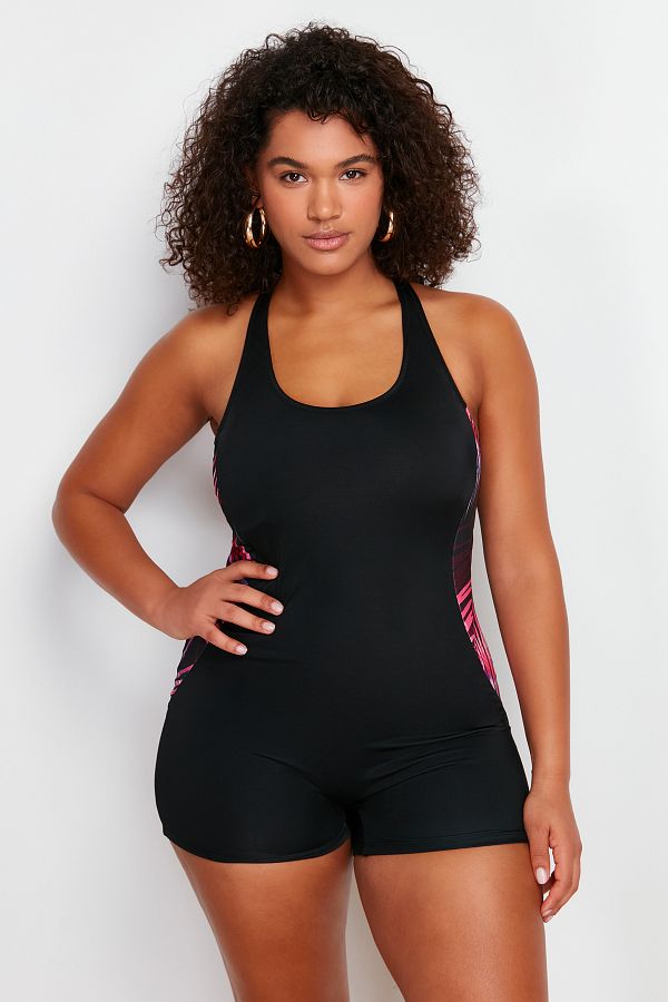 Trendyol Curve-Plus Size Swimsuit with Black Pool Collar Color Block Shorts Tbbss24Am00017 1