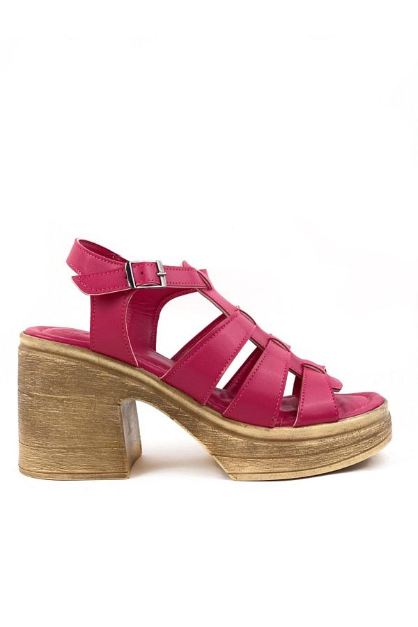 bescobel-Women's Fuchsia Dencer High Heel Orthopedic Sole Platform 3-Stripes Sandals 1