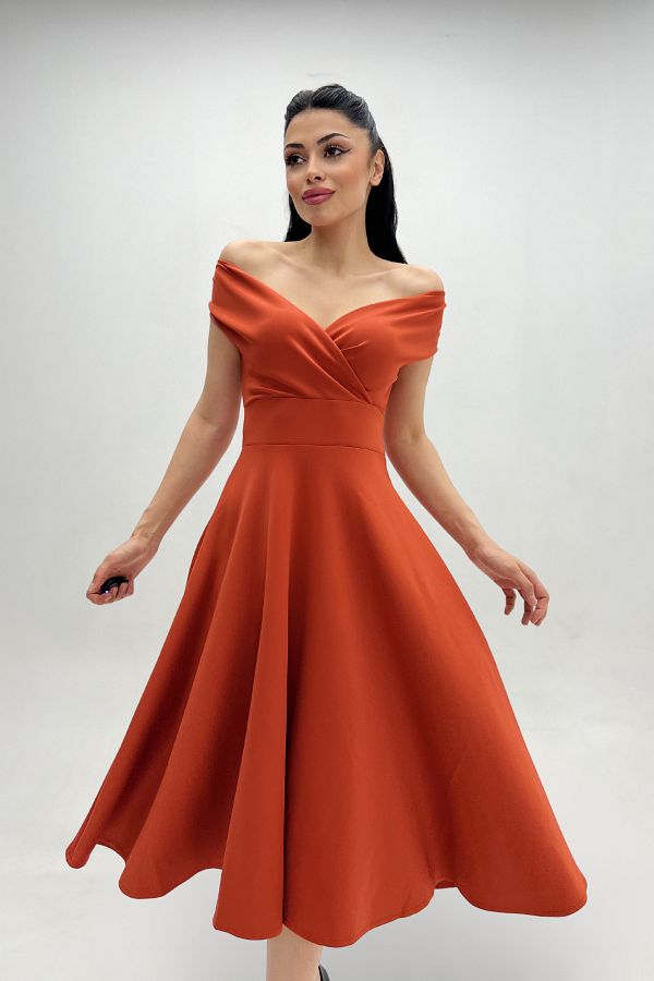 giyimmasal Boat Neck Midi Dress Brick Color Trendyol
