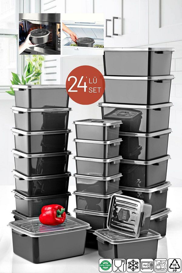 Nandy Home-24' Rectangular Anthracite Storage Container Set, Microwave and Freezer Safe 1