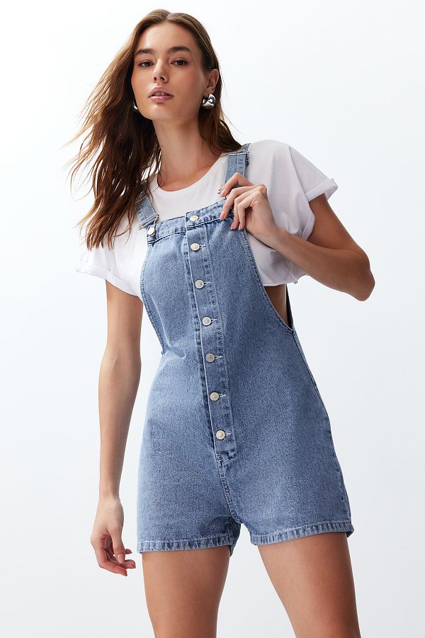 Trendyol Collection Blue Short Denim Jumpsuit TWOSS24TU00032 Trendyol
