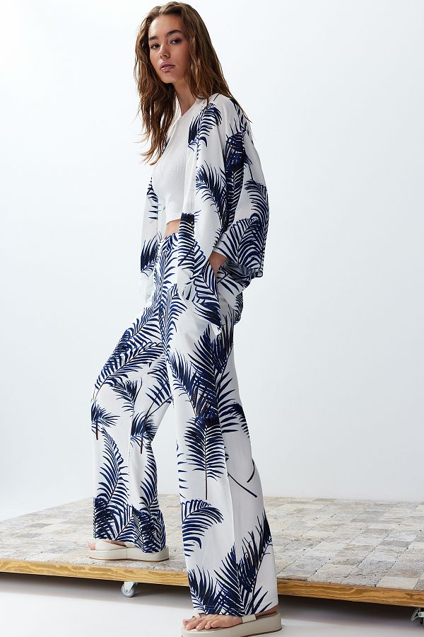 Trendyol Collection-Indigo Patterned Kimono and Trousers Set - Twoss24Au00083 1