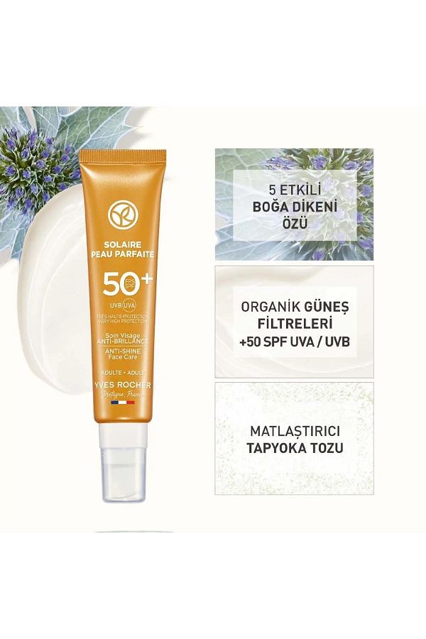 Yves Rocher-Solaire Peau Parfaite 40ml - UVA/UVB Oily, Anti-Shine SPF50+, Protected Face Sun Cream 1