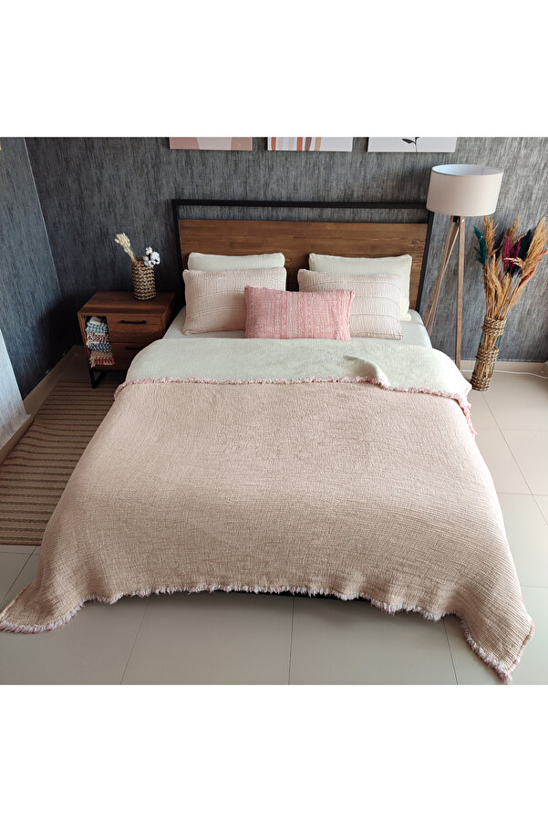 destinyhometex Pink 6 Layer Muslin Double 220x240 Quilt/2 Pieces