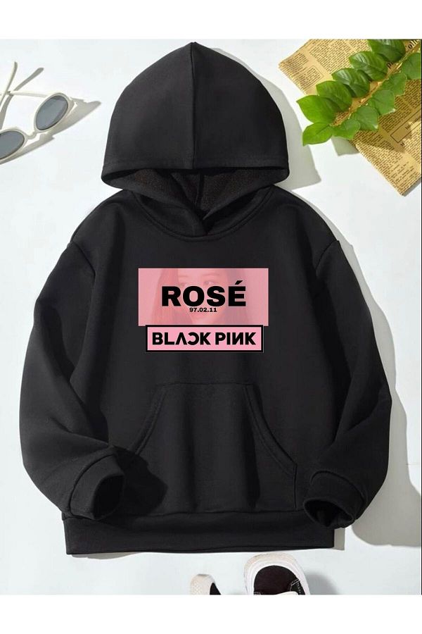 GALASHOP Unisex Black Blackpink Rose Hoodie Trendyol