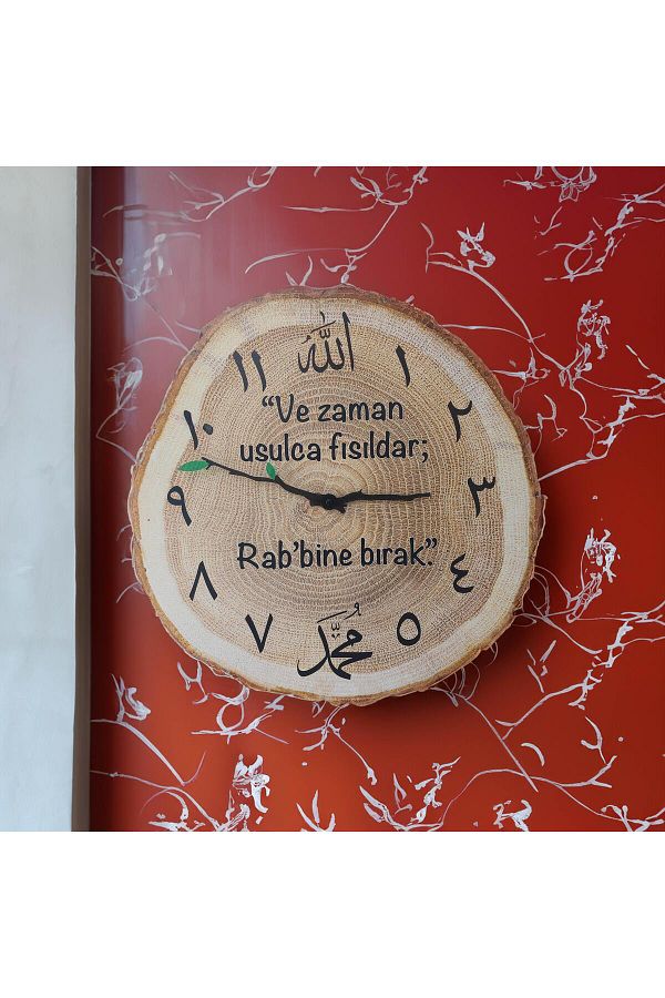 CajuArt-Decorative Tree Trunk Log Shaped 40 cm Wall Clock with Religious Motifs 1