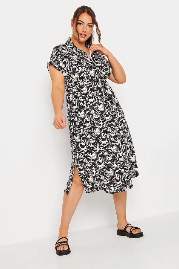 Stil Diva Plus Size Lycra Half Sleeve Shirt Dress with Belted Waist302078 Trendyol