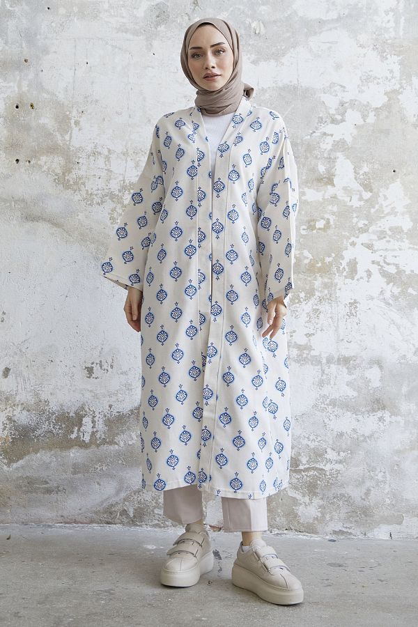 InStyle-Ethnic Pattern Long Kimono - Indigo 1