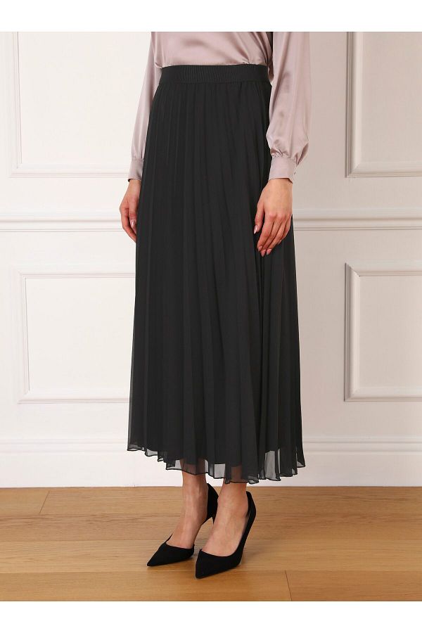 Refka Pleated Chiffon Skirt with Elastic Waist Black Refka Trendyol